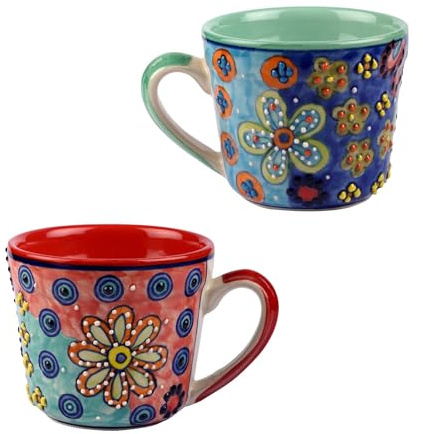 Gall&Zick große Kaffeetasse, handbemalt, Blumenmuster, ca. 450ml, Set/2