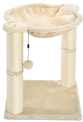 Amazon Basics Katzen-Kratzbaum mit Haus, Hängematte, Bett und Kratzstamm, 41 x 51 x 41 cm, beige