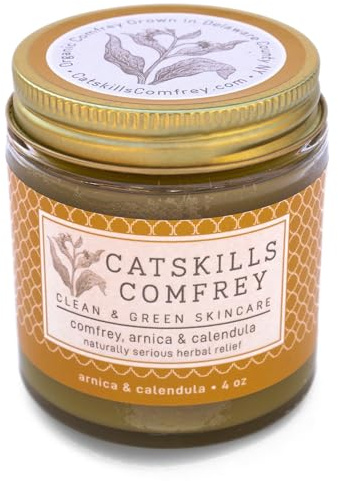 Catskills Comfrey, Arnica & Calendula (4oz) — 3 in 1 Comfrey Salve for Bone Healing Organic — Comfrey Oil Cream, Only 4 Natural Ingredients — Home-Grown & Home-Made, Multi-use Natural Skincare