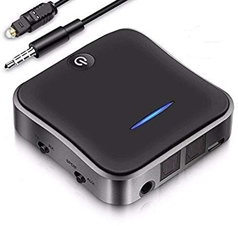 Adaptateur de récepteur Bluetooth 2 en 1 Émetteur Bluetooth à Faible Latence pour TV PC(Optique numérique Toslink,auxiliaire 3,5mm,PC USB, RCA) Portée de 32m,Mode Double,sans Retard