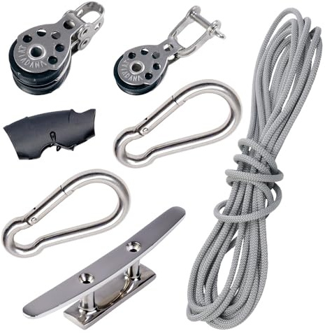 Toldoro® Polea de 3 compartimentos con 2 orificios y cuerda y vela y toldo, polea para tensar y fijar toldos y velas/robusto sistema de polea para toldos