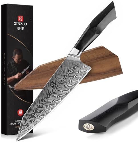 XINZUO Acciaio Damasco Coltello da Chef, 21.5cm Coltello da Cucina Kiritsuke, Professionale Forgiata Gyuto Coltello per Verdure, Manico G10 di Livello Militare,con Fodero Magnetica -Serie Feng