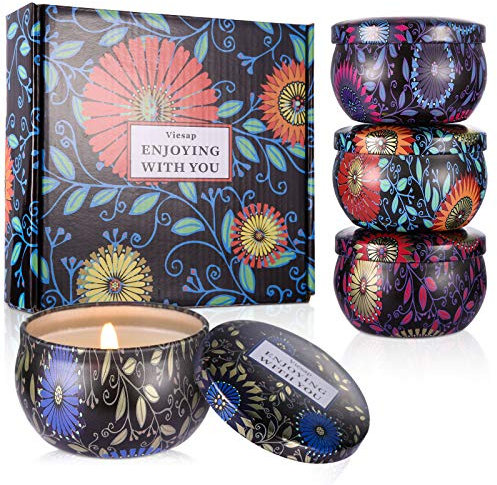 Viesap Bougies Parfumées, 4PCS Cire de Soja Naturel, Bougie Parfumées Ensemble Cadeau, Lavande, Citron, Cadeau Bougies Femme pour L'aromathérapie Bath Yoga, Mariage, La Saint-Valentin, Noël.