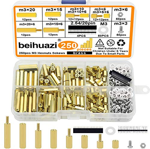 250 Pièces M3 Entretoise Laiton PCB Entretoise Fileté Mâle-Femelle Hexagonale Boulons en Cuivre Assortiment Kit pour PCB carte mère