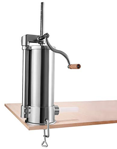 GIANTEX Riempitrice per Salsicce, 5 kg, Macchina Manuale per Salame, Insaccatrice per Salsiccia, in Acciaio Inox, con Morsetto da Tavolo e 6 Tubi di Riempimento