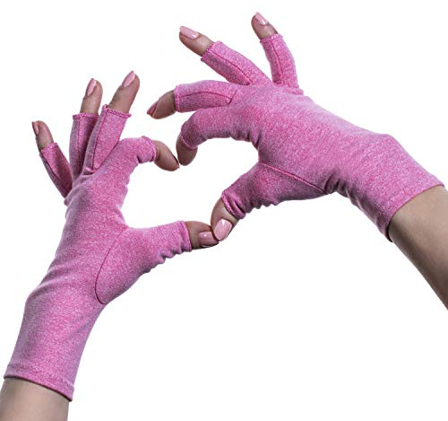 Sandine Kompressionshandschuhe Mit Offenen Fingern – Arthritis-Handschuhe für Damen und Herren – Erstklassige Gelenkschmerzlinderung – Rheumatische und Arthrose-Handunterstützung von Sandine (Pink,M)