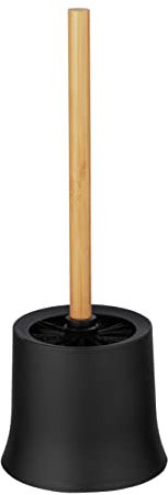 WENKO Ensemble WC sur Pied Bambusa, Porte-Brosse Moderne en matière Plastique Noire de qualité, y Inclus Brosse WC avec Manche en Bambou, tête de Brosse remplaçable de Ø 8,5cm, Ø 14x38cm, Noir/Nature