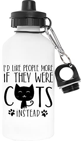Capzy I'd Like People More If They Were Cats Instead Sans Polluant Blanc Bouteille d'eau Aluminium Pour l'extérieur Pollutant Free White Watter Bottle For Outdoors
