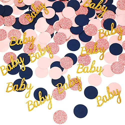 360 Pcs Glitter Baby Shower Confetti Scatter Decorations Gender Reveal Table Decoration Navy Blue Pink Round Paper Table Confetti for Baby Shower Gender Reveal Birthday Party