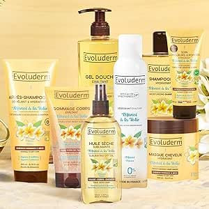 EVOLUDERM - Routine Hydratante 8 produits Corps & Cheveux + Tote Bag Offert - Monoï à la Folie - Ingrédients d'Origine Naturelle - Végan - Fabrication Française - Idée Cadeau