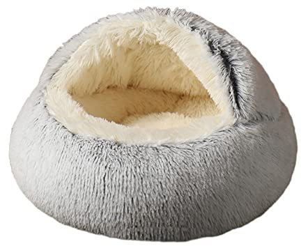 Haustiernest aus Plüsch, beruhigendes Bett, weiches Donut-Kuschelbett, Kätzchenbett, Katzenbett, Schlafsack, Anti-Angst, flauschig für mittelgroße und kleine Hunde für Indoor-Katzen