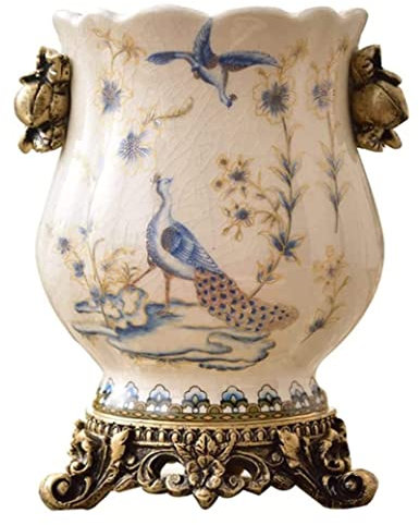 ZHOUXIAO Vase en Céramique Chinoise Traditionnelle pour Décoration Intérieure, Motif D'oiseau Motif en Porcelaine Artisanat Ornement De Vase À Fleurs Séchées pour Le Salon Ta A