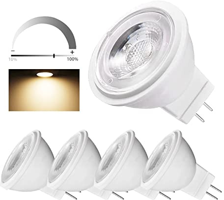 BVCL 3W MR11 GU4 LED Bulb, dimmable 3W Replaces 30W Halogen, 300lm LED Light Bulbs, No Flickering, AC/DC 12V Bulb, 4 Pack (Color : Warm White)