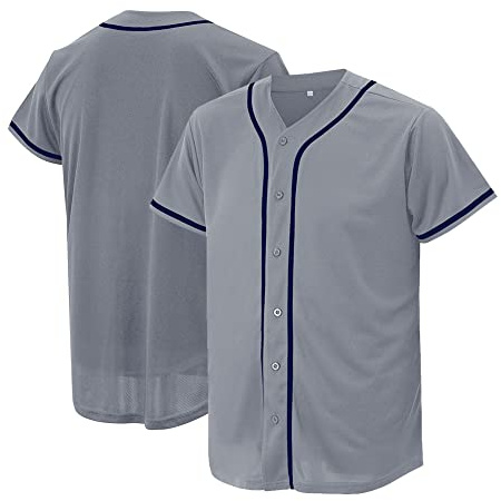 Baseball-Trikot für Damen und Herren, Baseball-Shirts für individuelle Knopfleiste, Hipster-Hip-Hop-Sportuniformen, Grau-l, L