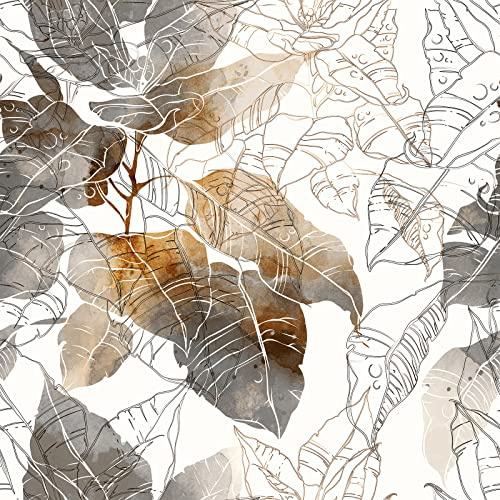 ReWallpaper 44.5Cm×7M Tapete Muster Blätter Selbstklebende Tapete Grau Weiß Gelb Klebefolie Möbel Mit Blättern Mustertapete Schlafzimmer Fototapete Blumen Wandtapete Badezimmer Blumentapete Beige