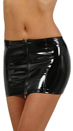 MISS NOIR Gonna da donna Wetlook - Minigonna sexy in vinile con chiusura lampo - Gonna corta lucida in stile pelle per party e abbigliamento da club, XS