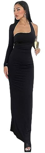 KBRPEY Robe de Soiree Femme Robe Moulante Asymétrique à Une Éapule Elastique Sexy Club Robes Fendu Nu Dresses Robe Découpée Longue Robe Couleur Unie Elégant Dress de Cocktail Soirée