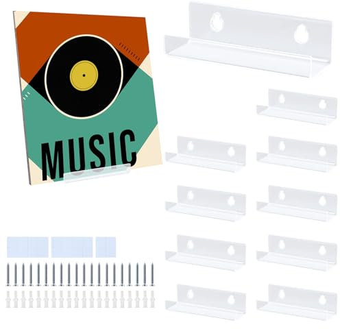 Qivine 10 Pezzi Porta CD da Parete, Porta Dischi Vinile in Acrilico, Porta Galleggiante Vinili da Parete, Facile da Installare, Adatto a Cornici per Foto e Riviste, Nero