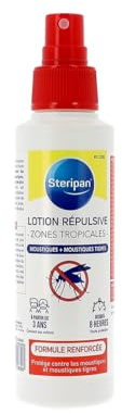 Steripan - Lotion Répulsive Zones Tropicales - Moustiques et Moustiques Tigres - Jusqu'à 8 Heures Haute Protection - Formule Renforcée - 100 ml