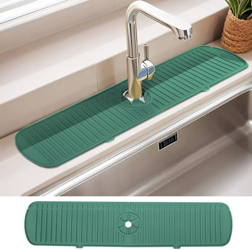 Guittly - Rubinetto per lavello, paraspruzzi in silicone, per cucina e bagno, per mantenere il piano del lavello asciutto (61 x 14,5cm, verde)