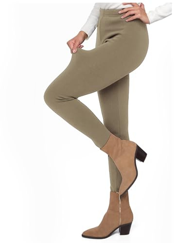 FUTURO FASHION Dam pälsfodrade tjocka leggings termiska fleecefodrade leggings kvinnor mysiga avslappnade varma stretchiga mellanmidja och hög midja polära byxor I storlekar S-3XL, Cappuccino –
