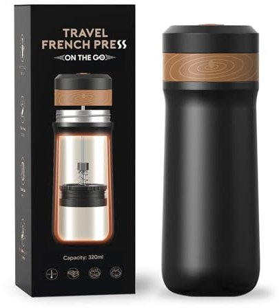 Tragbar Französisch Presse Reisen Kaffee Maker, 320ml Heiß & Kalt Gebräu Französischpressen Edelstahl Stahl Französisch Presse Kaffee Kaffeemaschine Vakuum Isoliert Reisen Französisch Presse Becher