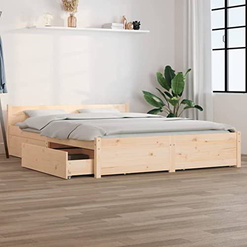 Rantry Bett mit Schubladen Stauraumbett Bettrahmen Holzbett Schubladenbett Mit Kopfteil Doppelbett/Einzelbett Bettgestell 140x200 cm für Schlafzimmer Gästezimmer