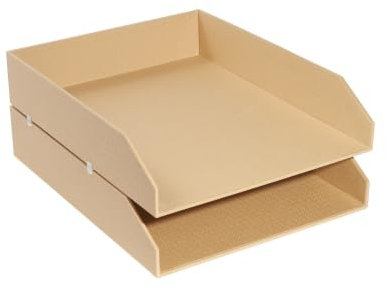 Lot de 2 Set de 2 corbeilles à courrier Office by Me®, carton recouvert papier texturé, coloris beige