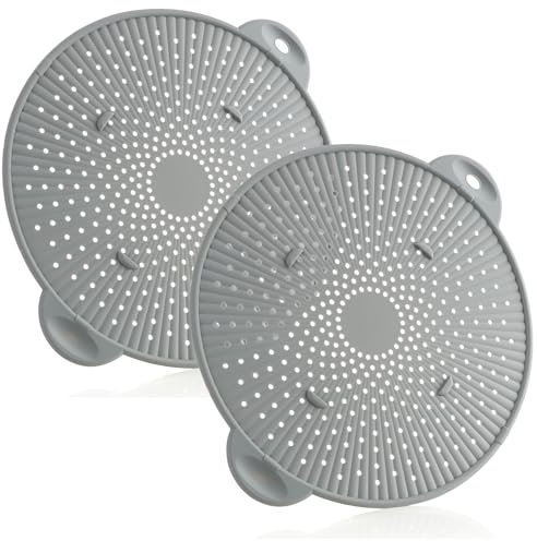 COM-FOUR® 2x coperchi paraschizzi in silicone per pentole e padelle, resistenti al calore e senza BPA - coperchio a vapore contro macchie di grasso e schizzi (02 pezzi - Ø 28,5cm grigio)