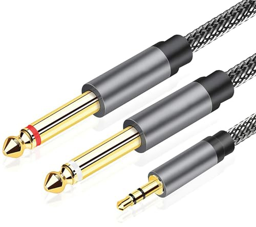 Wonvify Câble Audio 3.5mm vers Double Jack 6.35mm 2M, Adaptateur Double Jack 6.35 Mâle vers 3.5 Mâle Mono Y Splitter