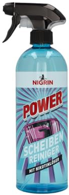 NIGRIN POWER Scheiben-Reiniger, Innen- und Außenreinigung, mit Nikotinlöser, entfernt Fingerabdrücke, Reinigung ohne Schlieren und Streifen, reduziert Blendeffekte und Lichtreflexionen, 750 ml