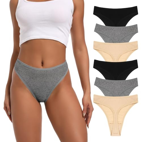 Deigecil 6er-Pack String Tanga Damen Hoch tailliert Bauchweg Baumwoll Baumwoll unterwäsche Frauen,Weich bequem Sport Unterhose Damen