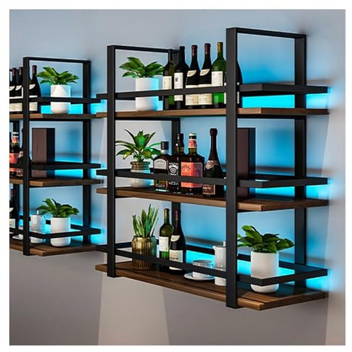 Weinregal Wand Metall Flaschenregal Schmal mit Licht Wine Rack Weinschrank Hausbar Barschrank Weinständer Getränke Regal Bar Regal Wand mit Weinglashalter für Bartheke Esszimmer Küche(100x22x120cm)