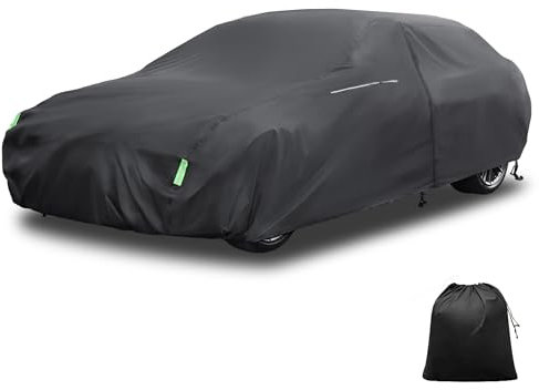 X AUTOHAUX Waterproof Sedan Car Cover for 178-186 Inch Sedans - All-Weather Protection, Anti-UV, Windproof, Left Side Zipper & Mirror Pockets Heavy Duty Outdoor Vehicle Cover