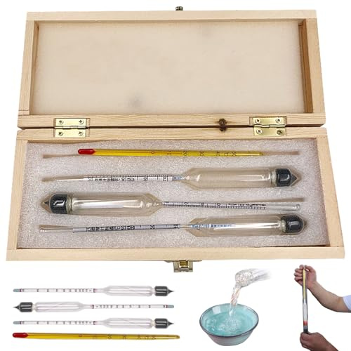 Alkohol Hydrometer 3PCS 0-100 Proof Alkoholtester Genauige Graduierte Alkoholmesser mit Thermometer und Holzkiste, Hydrometer für Wein, Bier, Apfelwein, Proofing, Destillieren, Hydrometeralkohol