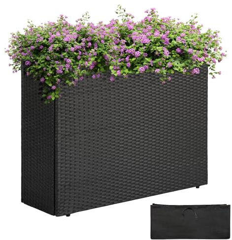 IDZO All Weather Wicker Planter Raised Garden Bed, 24 in Tall Round Rattan Flower Pots, Durable Self-Watering Indoor Outdoor Wicker Planters for Porch Patio Balcony
