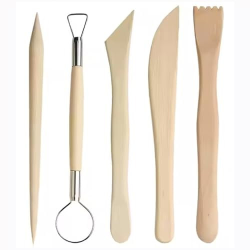 Longivia® 5 Stück Ton Werkzeug Set aus Buchenholz - Töpfern Zuhause oder Ton Modellierwerkzeug - Clay Tools und Sculpting Tools Modelierwerkzeugset – Töpferzubehör - Keramik