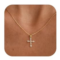 VIROMY Gold Cross Necklace for Women Dainty Diamond Cross Pendant Necklaces Non Tarnish Waterproof Necklace Simple Choker Minimalist Jewelry
