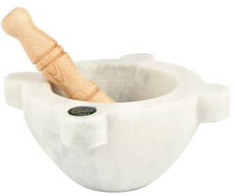 Mortaio in marmo di Carrara con pestello in legno di faggio, 18 cm di diametro | Made in Italy