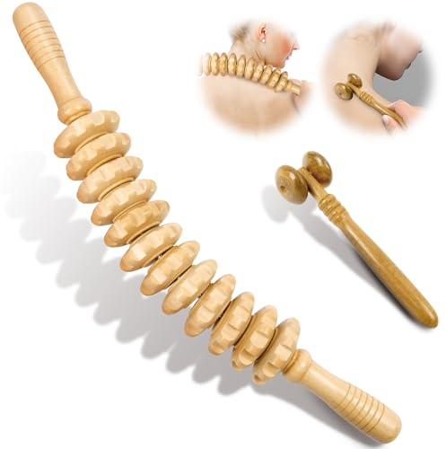 ACWOO Wooden Massage Roller Tools, 2PCS Anti Cellulite Massage Roller Massager Tool Set, Manual Wood Therapy Massage Tools Massager Roller for Relaxes, Leg, Arms, Back, Neck Muscle, Men and Women