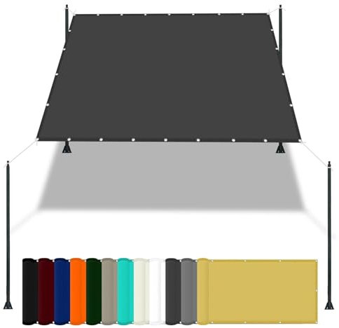 Pali per vela ombreggiante, 3,2 x 5 m, impermeabile, tenda parasole quadrata 98% UV, corda e kit di fissaggio, per pergola, balcone, recinzione, grigio scuro