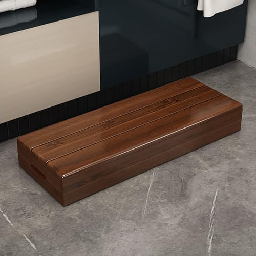 DKPLOE Repos Pied Bois, Marchepied en Bois Portable Marche Pied Bois Antidérapant Forte Capacité Portante Structure Stable Cuisine Chambre Salle De Bain(Marron,90cmx30cmx15cm)