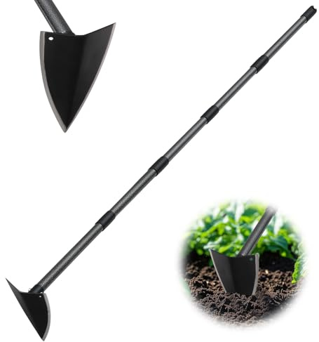 Harrms Gartenhacke Dreieckige, Unkrauthacke Metall mit Stiel 182cm, Leicht Montierbar Unkrautstecher Gartengeräte zum lockern, lüften und jäten des Bodens für Beetpflege & Bodenlockerung