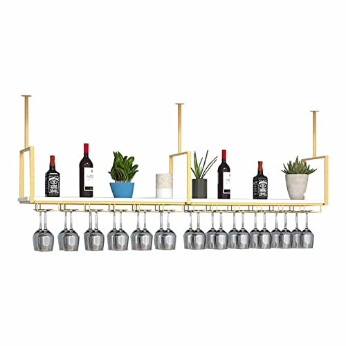 GODFSAHG Portabicchieri da Vino sospeso - Supporto per Piante da soffitto per Interni，Portabottiglie in Legno massello da Parete，Portaoggetti/ripiano in Ferro battuto sospeso，Espositore