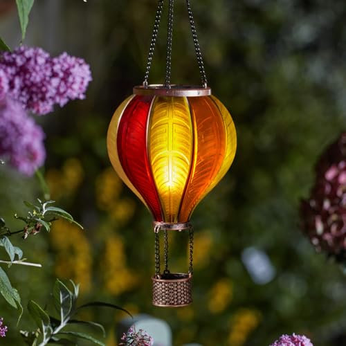 Festive Lights - Lanterna mongolfiera LED SMD SMD 45 cm - Effetto vetro ambrato - Luce da giardino fiammeggiante con manico