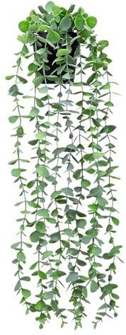 Dewocke Künstliche Hängepflanzen, Kunstpflanze Hängend mit Topf, Kunstpflanze Eukalyptus Blätter im Topf, Kunstpflanzen Wie Echt, Plastik Hängepflanzen für Wand, Zimmer, Innen, Außen, Hochzeit Deko
