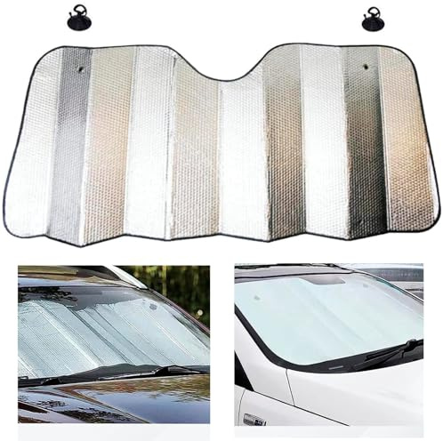 Prelisee Sonnenschutz Auto Frontscheibe Frontscheibenabdeckung Auto Silber | 140cm x 70cm Abdeckung Windschutzscheibe, Hitzeschutz faltbar Zusammenklappbares Design