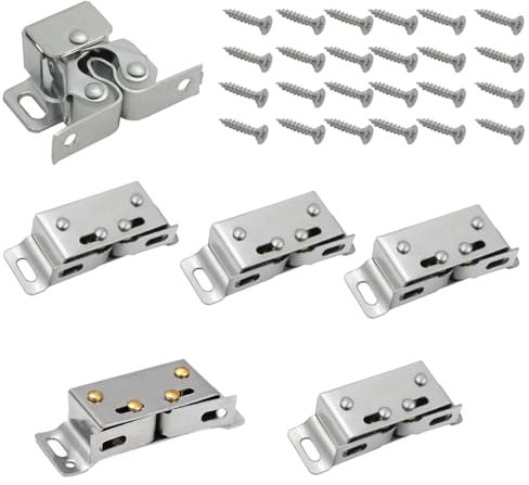 YAPKOLV 6 Pezzi Doppi Cursori per Mobili, Chiusura per Cassetti da Campeggio con Viti, Chiusura a Scatto in Metallo per Libreria, Armadio e Guardaroba (Argento)(3 Dimensioni)