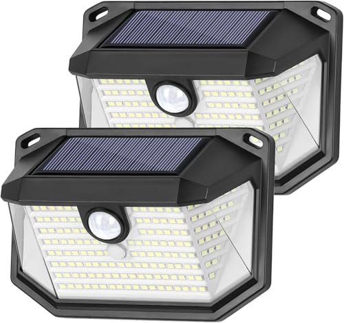 yiyicas Solar Lights Outdoor, Upgraded 3 Modes 270°Wide-Angle Motion Sensor, IP65 Waterproof Solar Wall Light for Front Door, Garage, Fence (2 Pack)