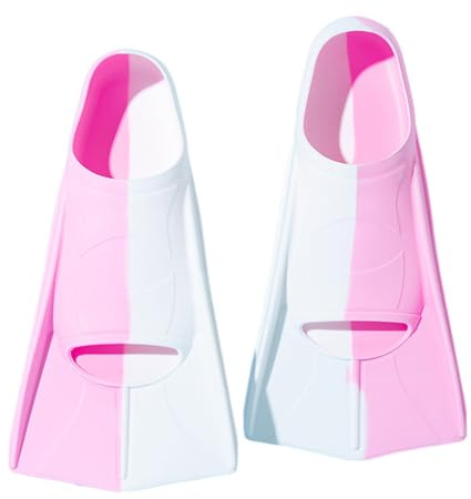 ENEN Aletas de Natación Cortas Ajustables para Piscina, Talla 30-47 Aletas de Entrenamiento Silicona para Niños et Adulto Unisex para Piscina, Snorkel, Entrenamiento (BS20 Rosa Blanco,XXS(30-32))